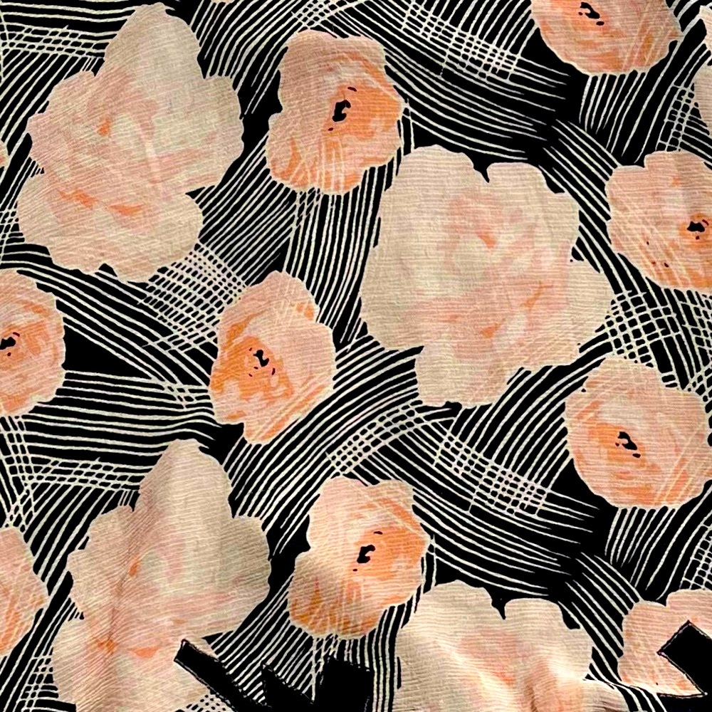 💐 LINDA ALLARD for ELLEN TRACY SILK BLACK FLORAL SKIRT - Picture 5 of 13